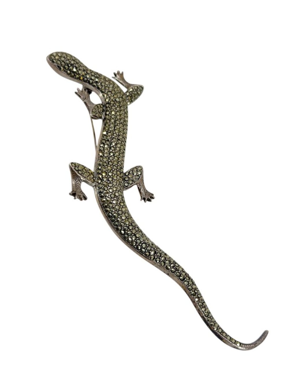 Vintage oversized sterling silver marcasite lizard brooch - GM1039